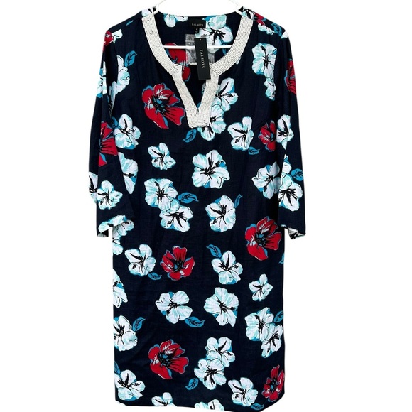 NWT Talbots 100% Linen Hibiscus Tunic Dress - Red White Blue - Size Medium - Picture 5 of 13
